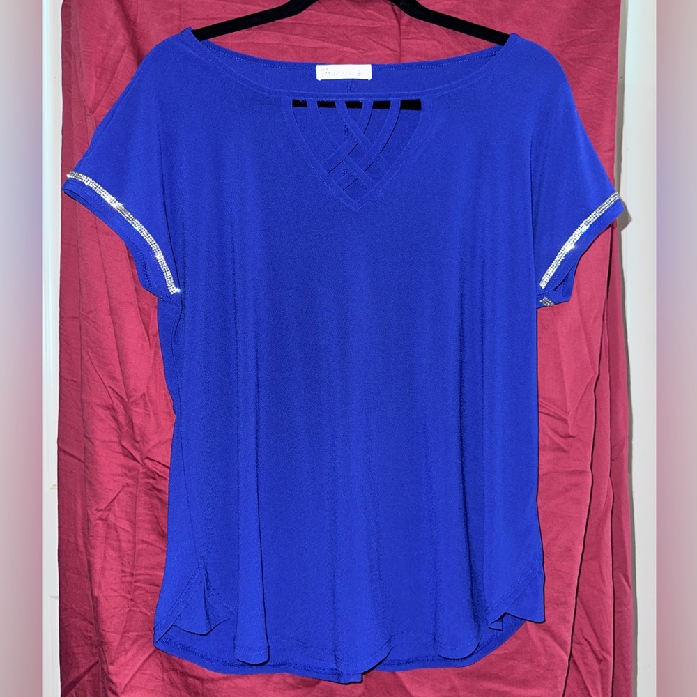 89th & Madison Royal Blue Rhinestone Top Large